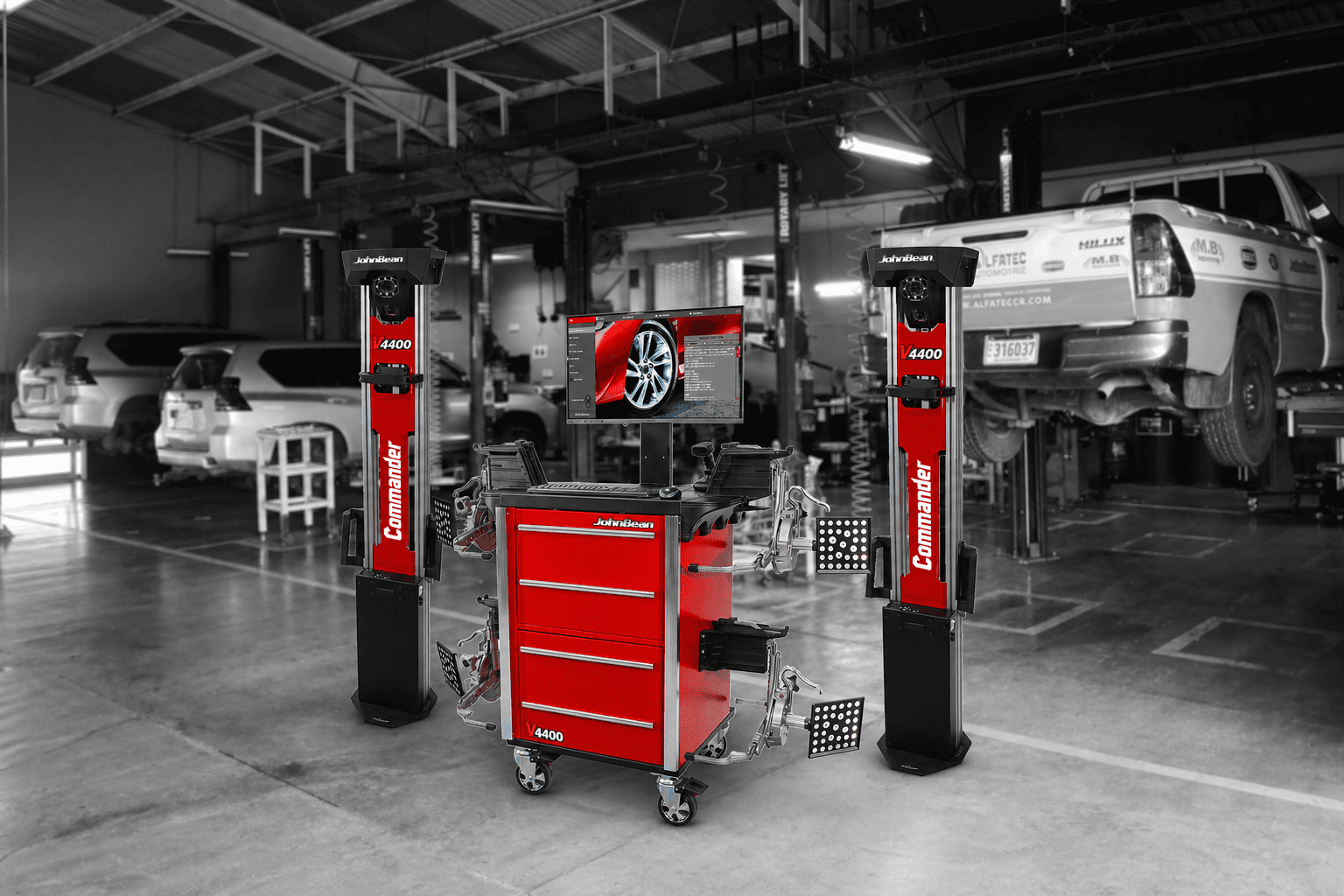 Alineadora 3D John Bean V4400 instalada en taller